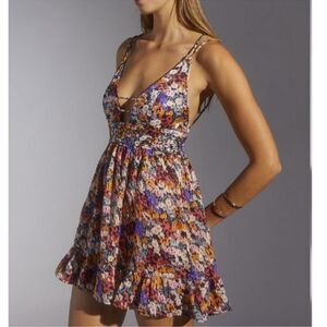 Urban Outfitters Floral Mini Dress in Purple, Orange, Pink